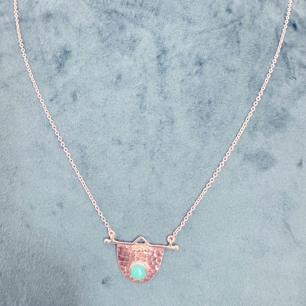 Turquoise and Hammered  Sterling Silver Necklace